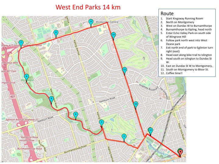 West End Parks 14 km route map